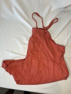 Boho casual summer Lightweight linen-blend utility romper red basil woman’s XXL